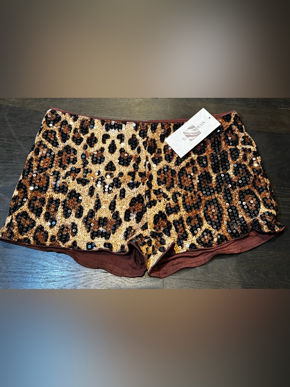 Leopard Sequin Bike Shorts in Brown